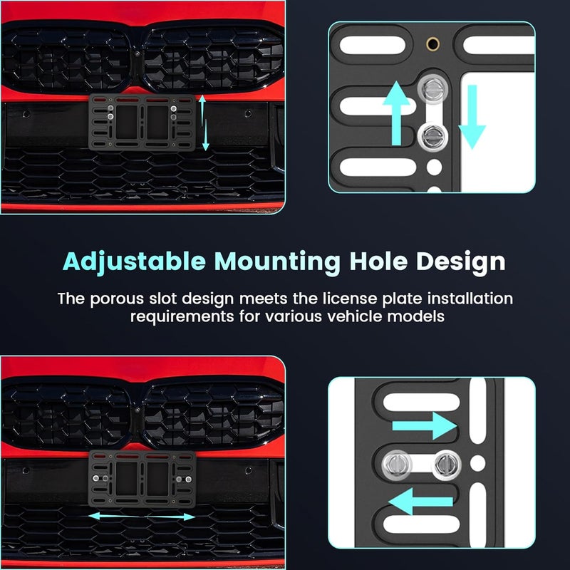 Podestaa Front License Plate Bracket Holder, 2 Drill License Plate Mount, Universal Bumper Car Tag Frame Mounting kit - Image 4